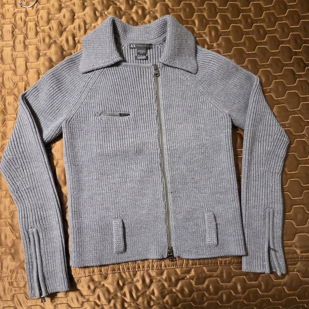 Armani Exchange Full Zip Moto Gray Sweater Jacket, Womens XS - Picture 4 of 9